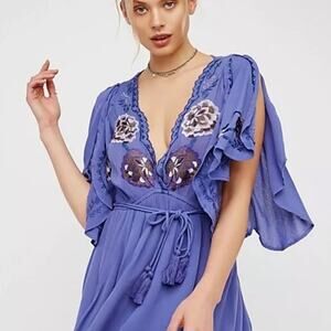 Free People Cora Tunic Floral Embroidered Waist Tie Boho Dress XS